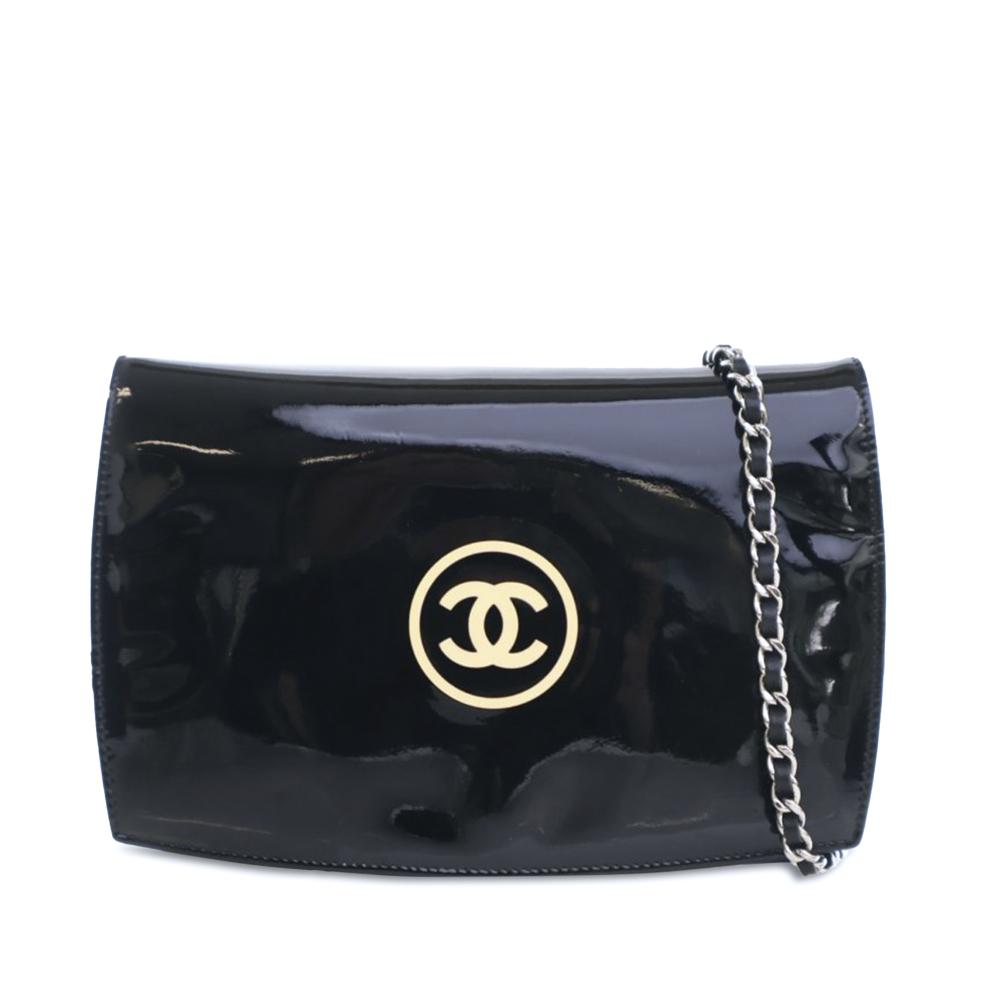 Chanel AB Chanel Black Patent Leather Leather CC Patent Wallet On Chain France