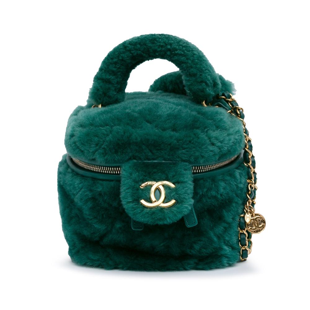 Chanel AB Chanel Green Fur Natural Material Small Quilted Shearling Vanity Case Italy