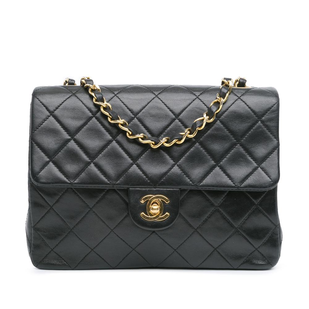 Chanel B Chanel Black Lambskin Leather Leather Mini Square Classic Single Flap Bag France