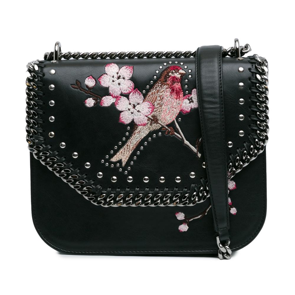 Stella McCartney AB Stella McCartney Black Polyester Fabric Eco Alter Nappa Falabella Box Bird Crossbody Italy