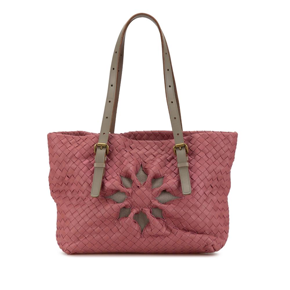 Bottega Veneta B Bottega Veneta Pink Calf Leather Intrecciato Marquise Flower Tote Italy