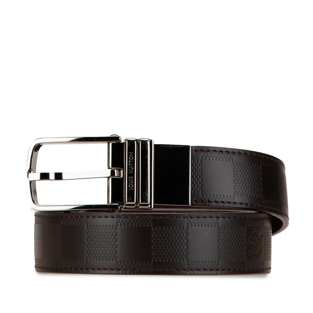 Louis Vuitton AB Louis Vuitton Black Calf Leather Damier Infini Boston Reversible Belt Spain