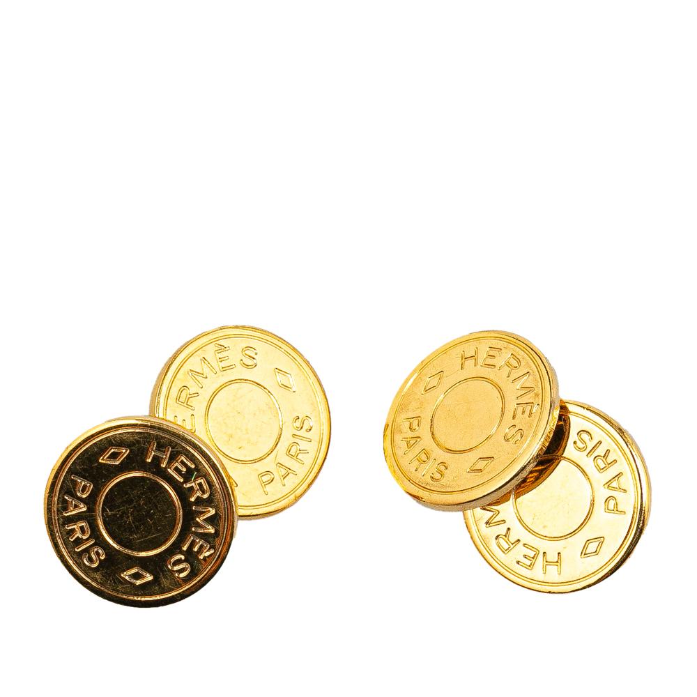 Hermès B Hermès Gold Gold Plated Metal Selle Bijouterie Fantaisie Cufflinks France