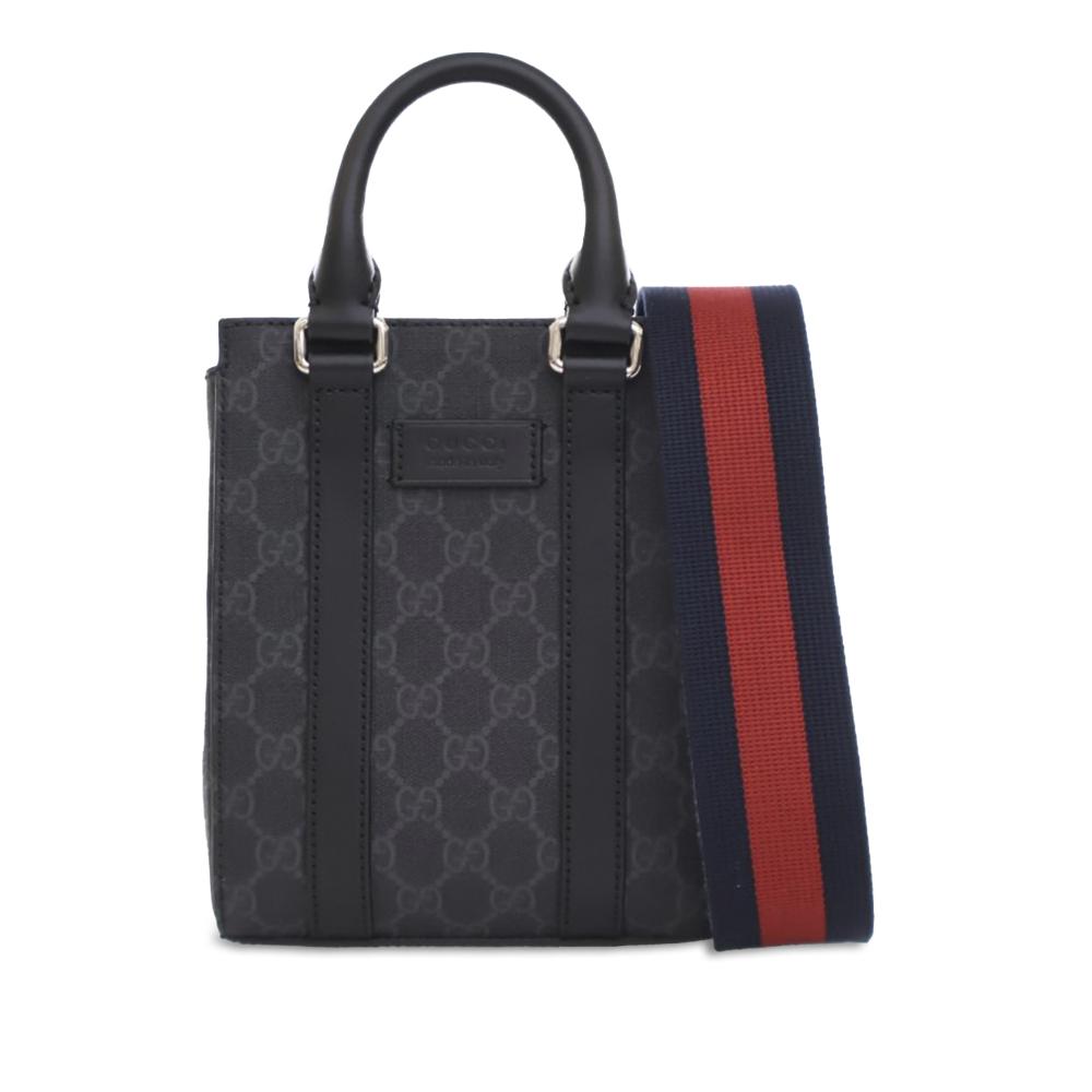 Gucci AB Gucci Black Coated Canvas Fabric Mini GG Supreme Web Satchel Italy