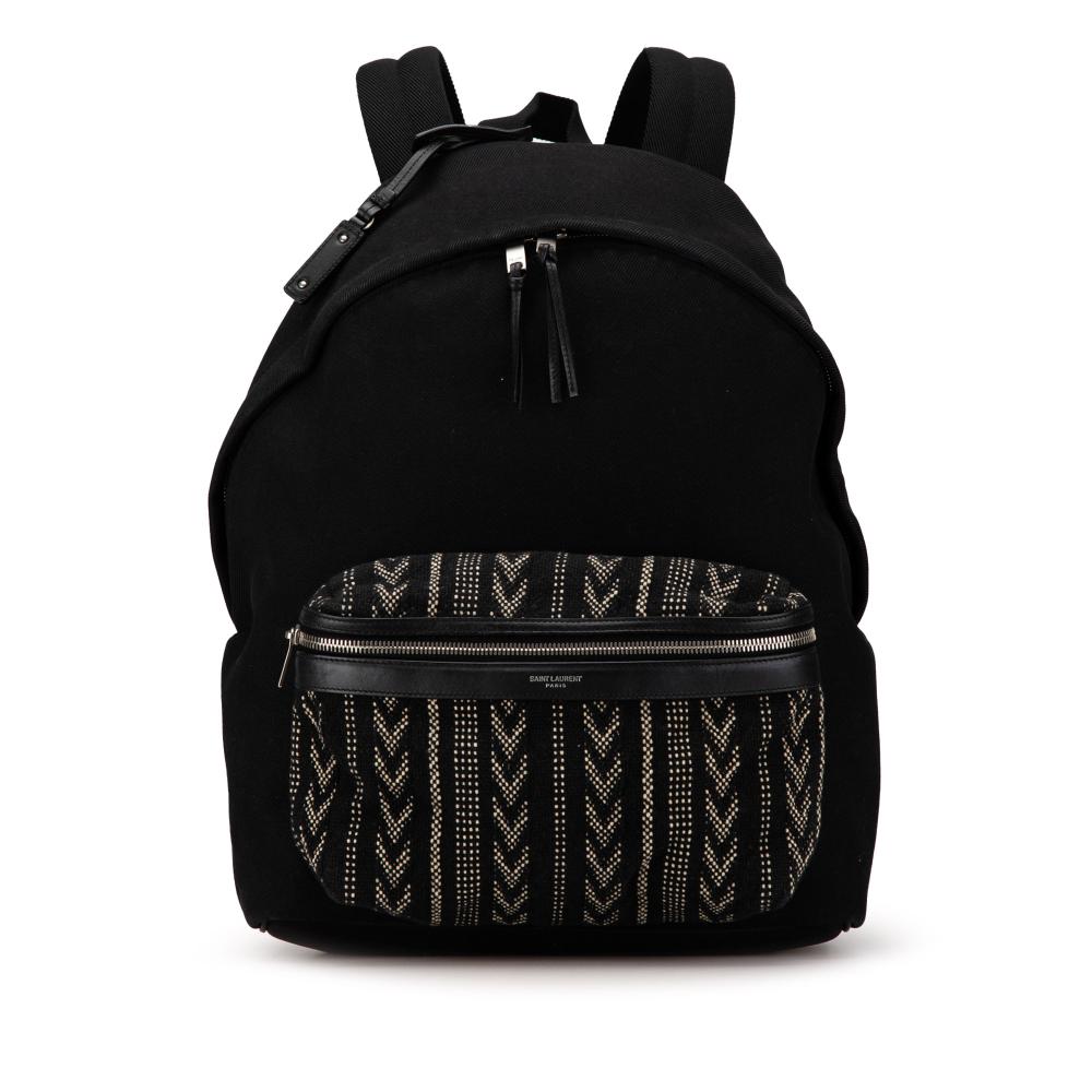 Saint Laurent B Saint Laurent Black Canvas Fabric Ikat City Backpack Italy