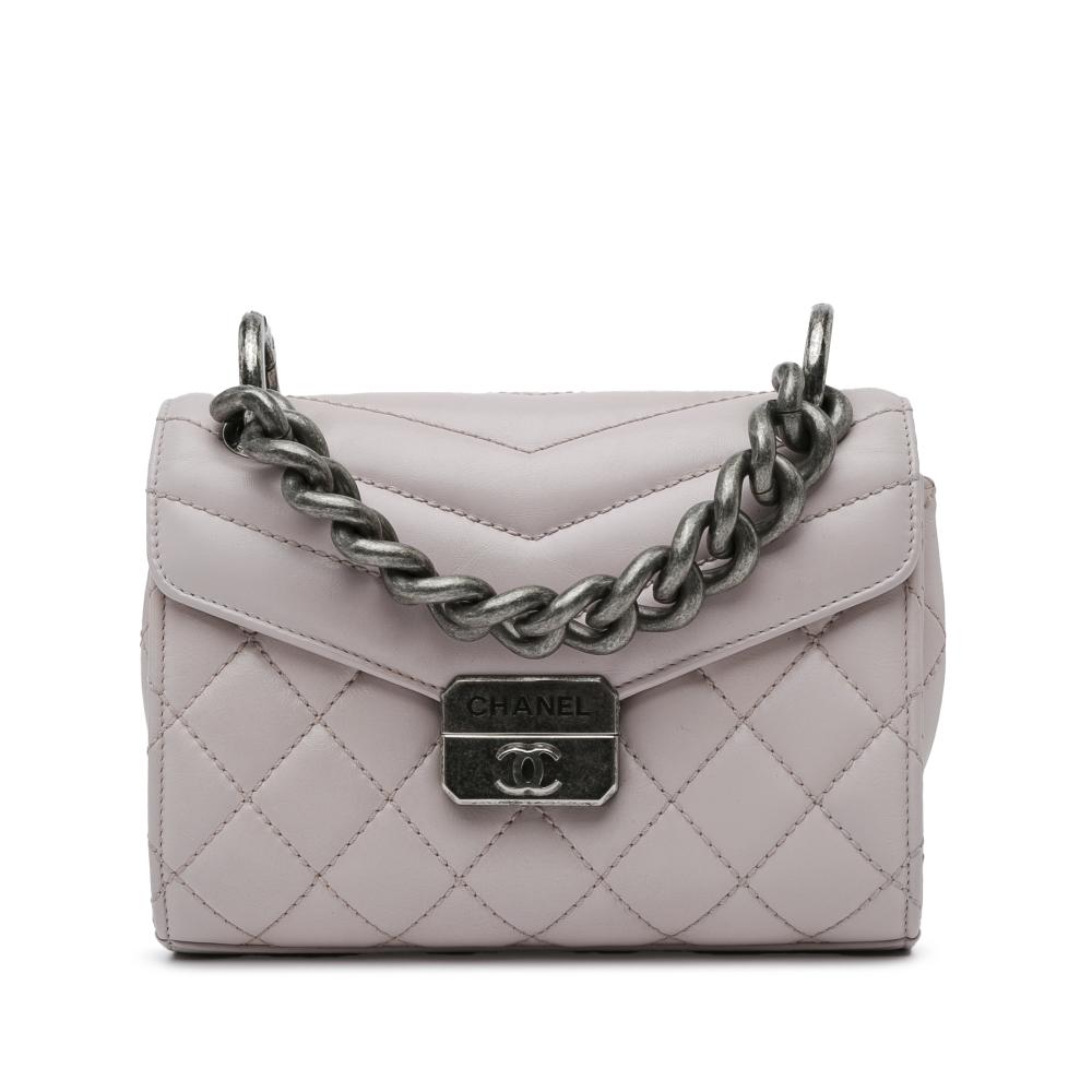 Chanel AB Chanel Gray Light Gray Calf Leather Mini Mad About Quilting Flap Bag Italy