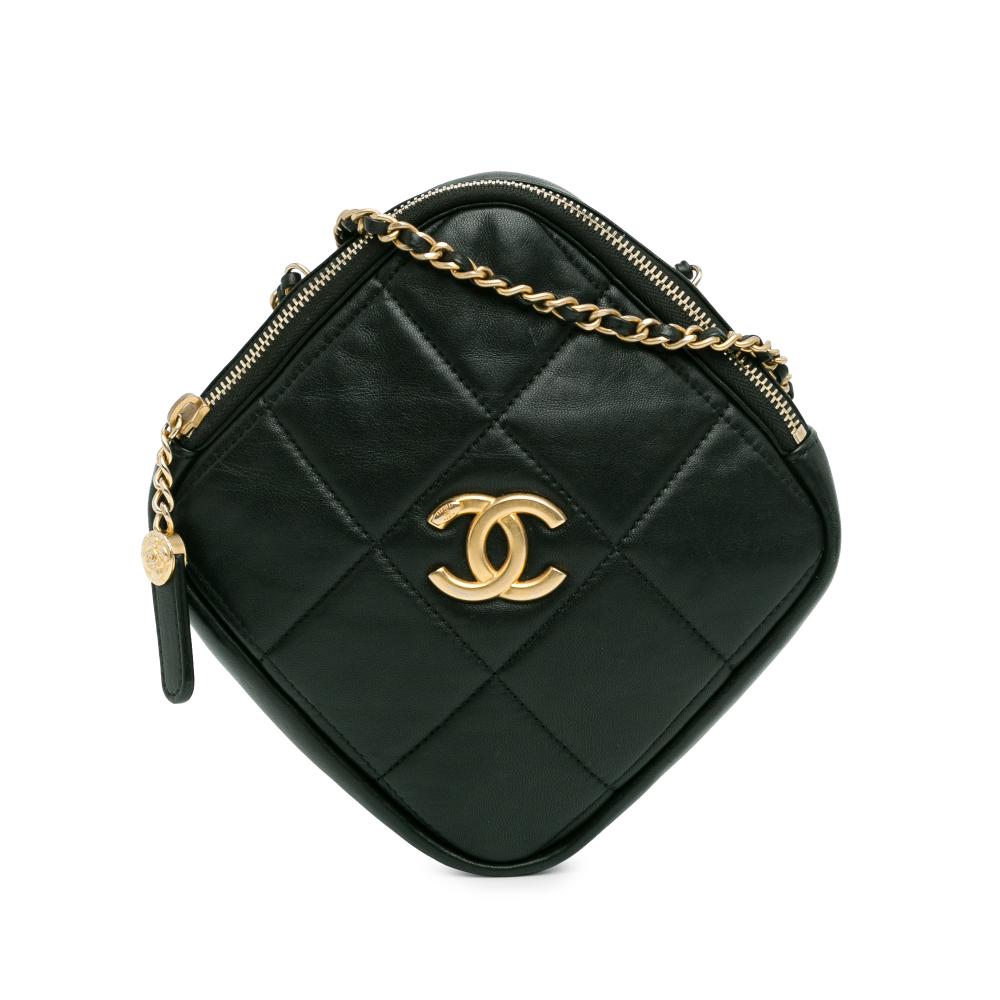 Chanel B Chanel Black Lambskin Leather Leather CC Lambskin Diamond Clutch with Chain Italy