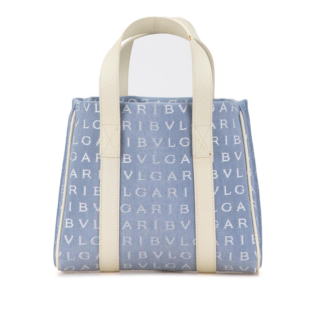 Bvlgari B Bvlgari Blue with White Denim Fabric Mini Logomania Tote Bag Italy