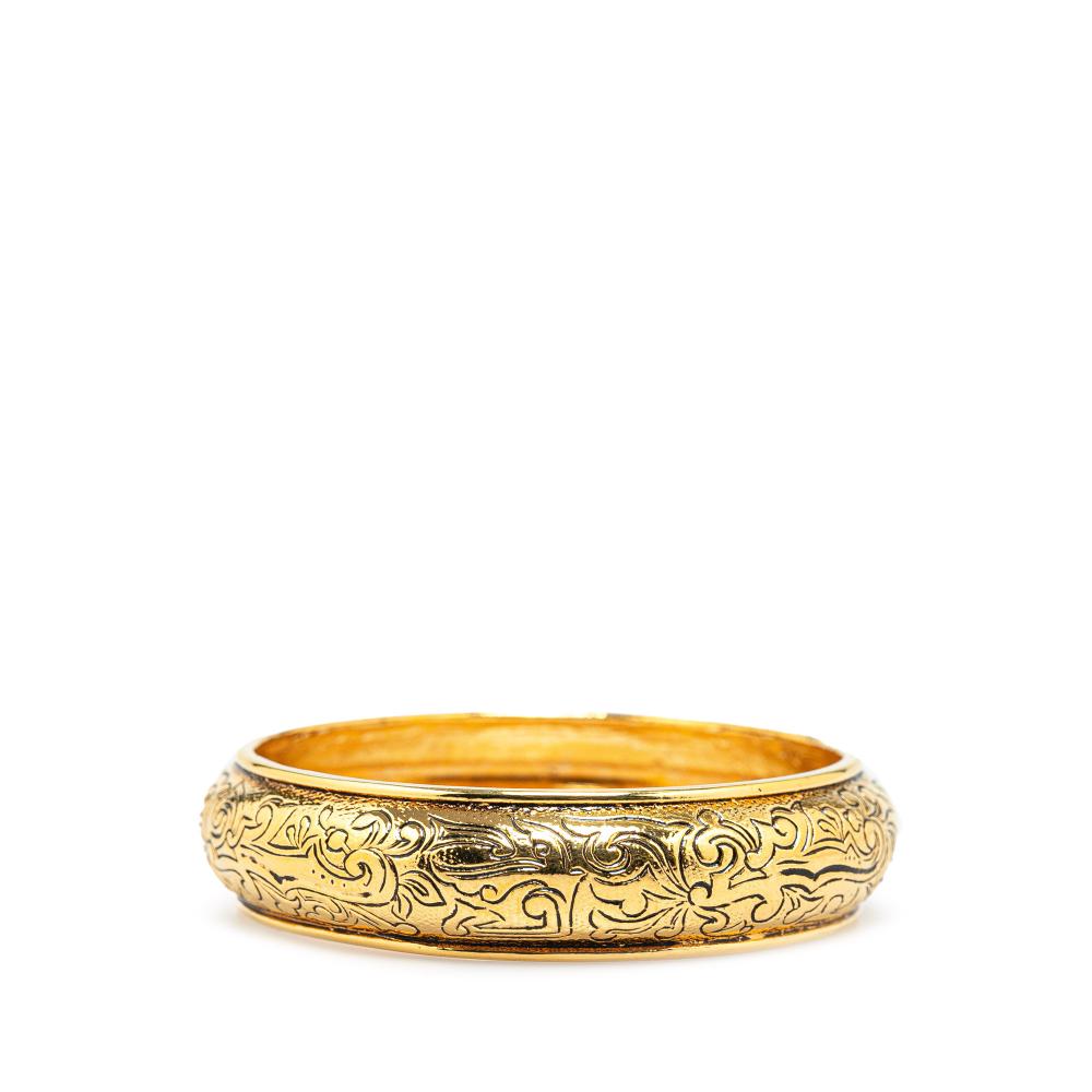 Saint Laurent AB Yves Saint Laurent Gold Gold Plated Metal Floral Arabesques Bangle Italy