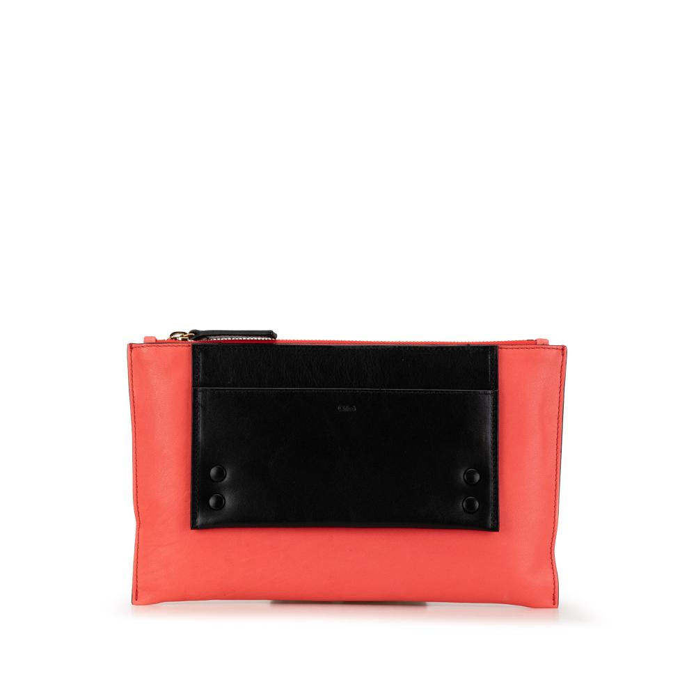 Chloé B Chloé Pink with Black Calf Leather Alice Clutch Italy