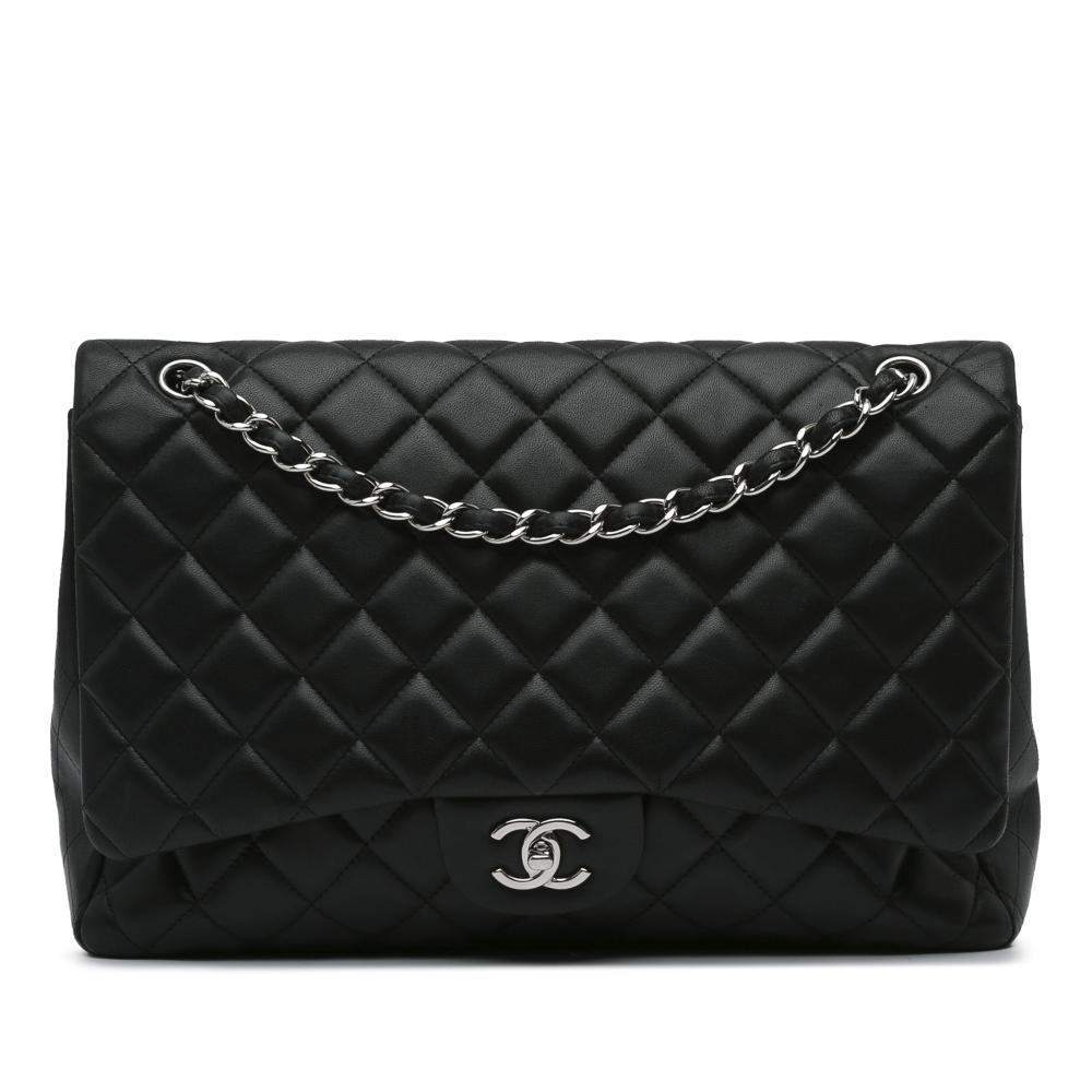 Chanel B Chanel Black Lambskin Leather Leather Maxi Classic Lambskin Single Flap Italy