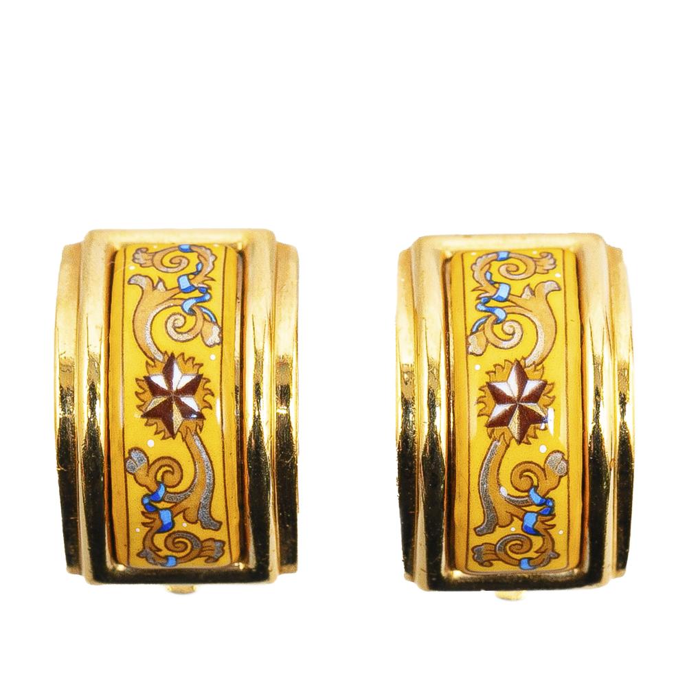 Hermès AB Hermès Yellow with Gold Enamel Other Cloisonne Clip On Earrings France