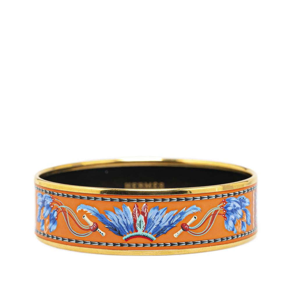 Hermès AB Hermès Orange with Gold Enamel Other Wide Brazil Feather Bangle 62 Austria