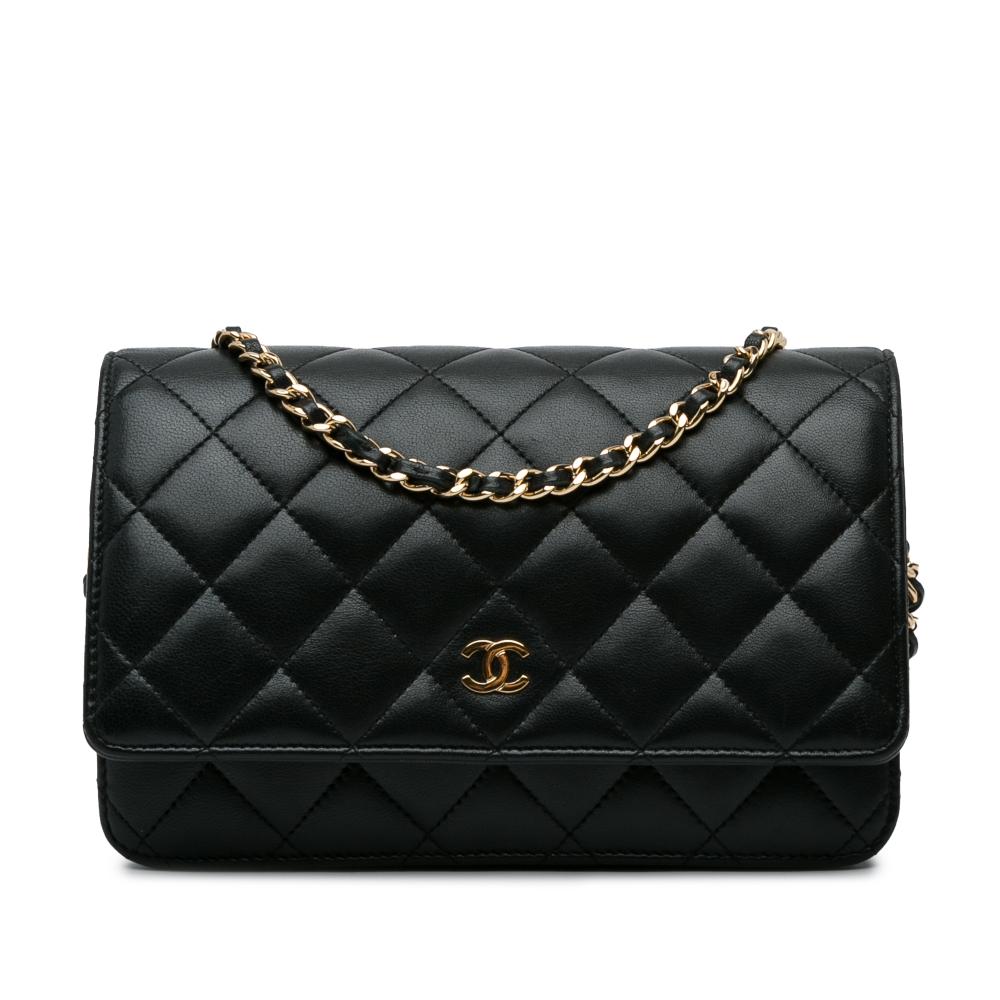 Chanel AB Chanel Black Lambskin Leather Leather CC Quilted Lambskin Wallet On Chain France