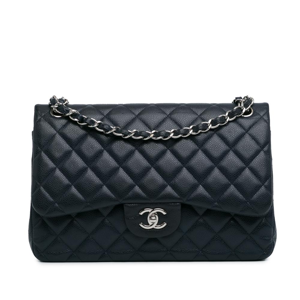 Chanel B Chanel Blue Navy Caviar Leather Leather Jumbo Classic Caviar Double Flap Italy