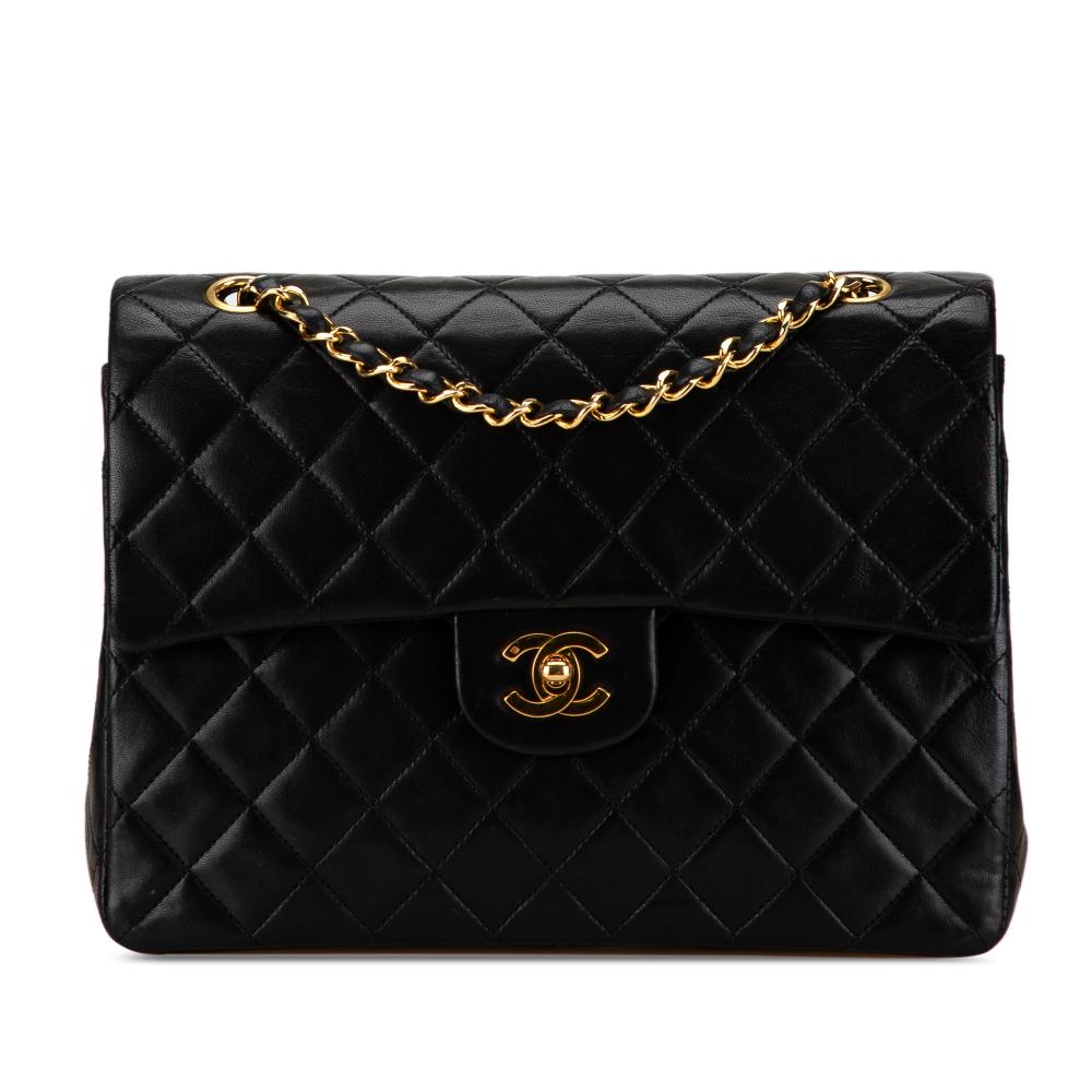 Chanel B Chanel Black Lambskin Leather Leather Medium Tall Classic Lambskin Double Flap France