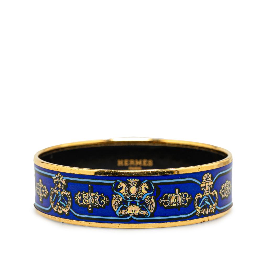 Hermès B Hermès Blue with Gold Enamel Other Wide Printed Bangle 65 Austria