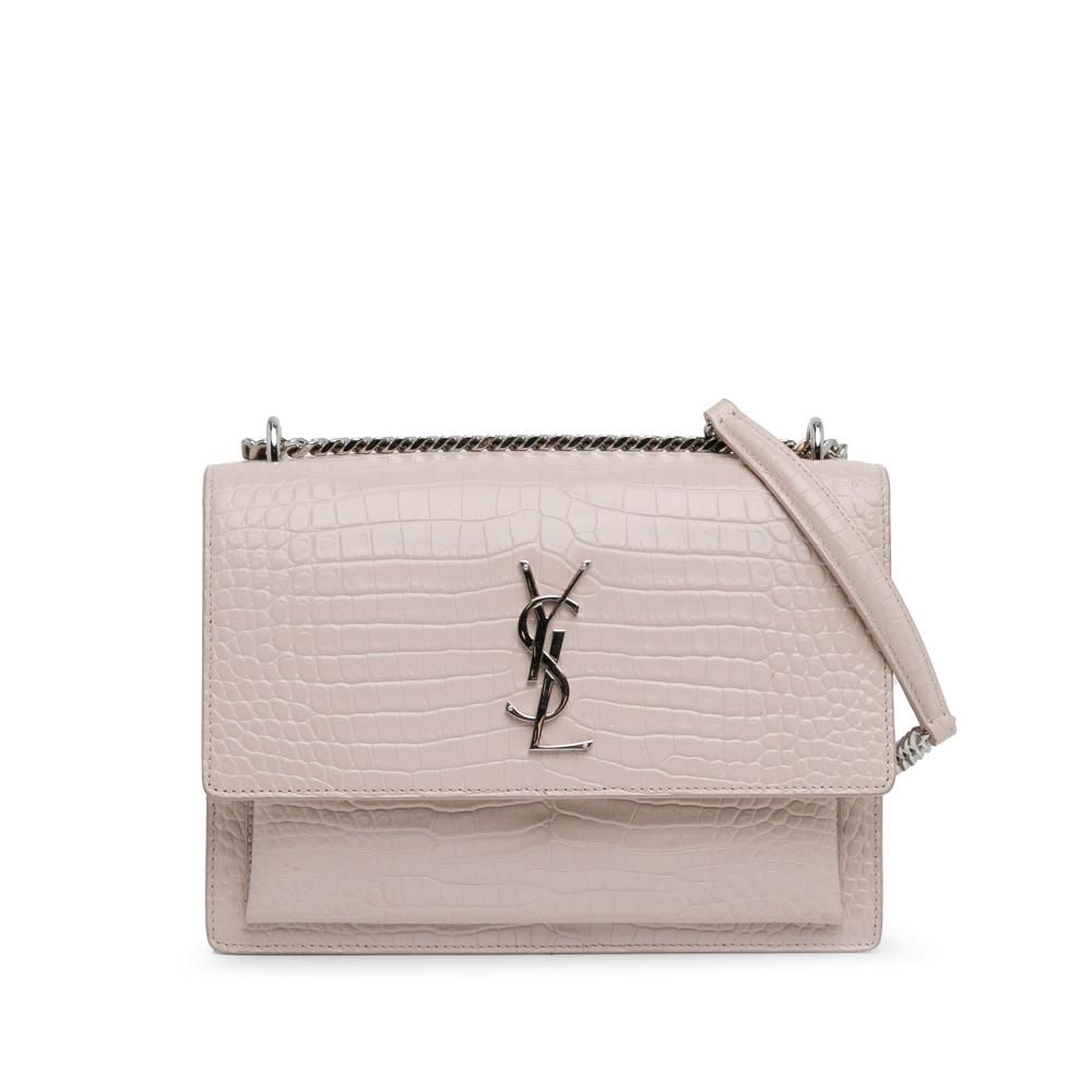 Saint Laurent B Saint Laurent Pink Light Pink Calf Leather Medium Croc Embossed Monogram Sunset Bag Italy