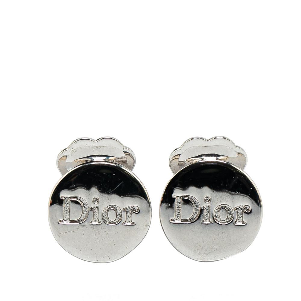 Christian Dior B Dior Silver Brass Metal Palladium Plated Logo Clip On Earrings