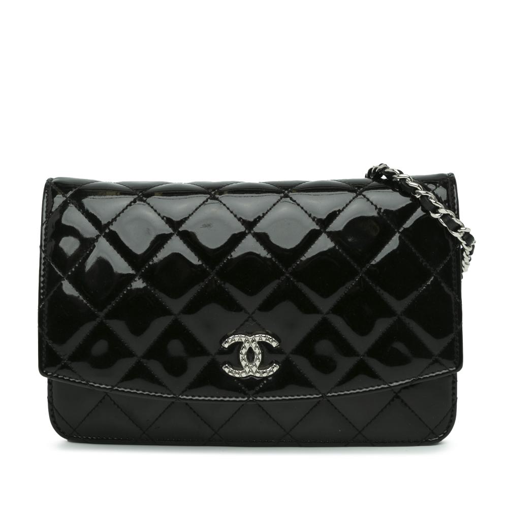 Chanel B Chanel Black Patent Leather Leather Quilted Patent Brilliant Wallet On Chain France