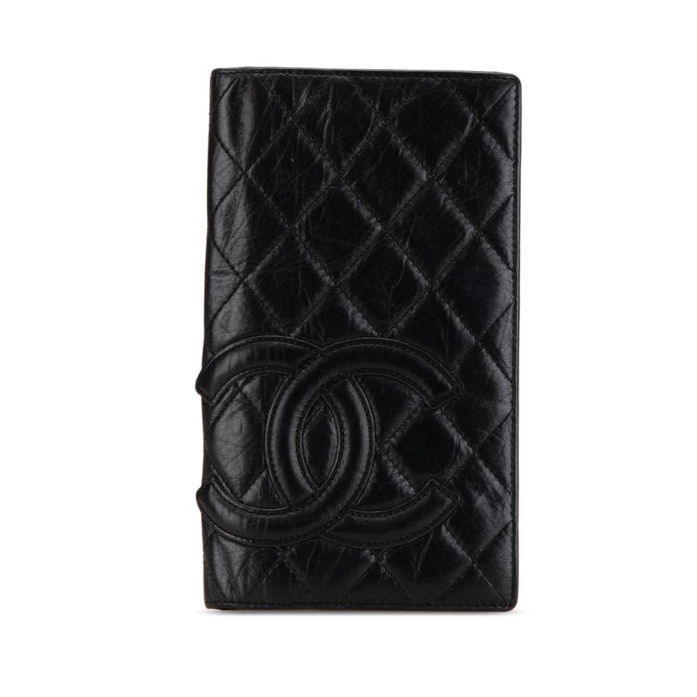 Chanel B Chanel Black Calf Leather Quilted Aged skin Cambon Ligne Bifold Wallet France