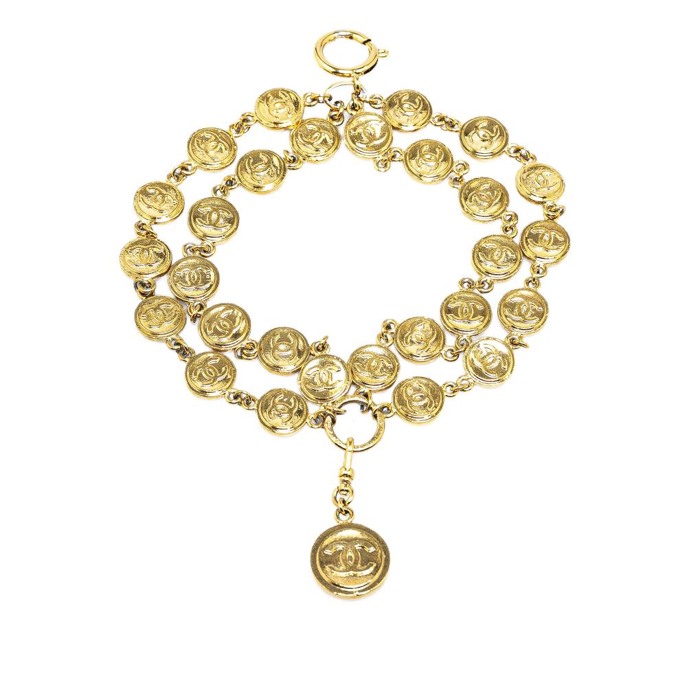 Chanel AB Chanel Gold Gold Plated Metal Multi Strand CC Medallion Charm Bracelet France