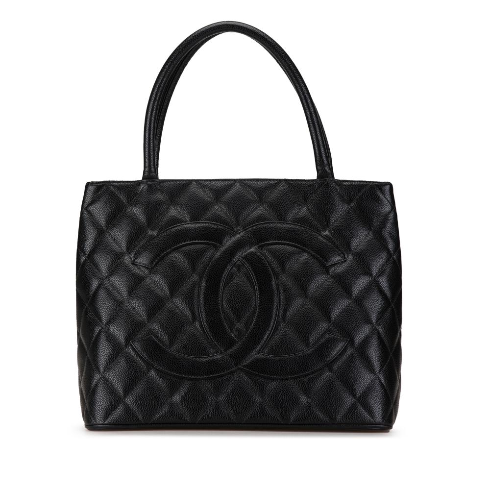 Chanel B Chanel Black Caviar Leather Leather Caviar Medallion Tote France