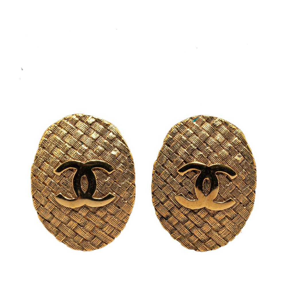 Chanel B Chanel Gold Gold Plated Metal CC Clip On Earrings France