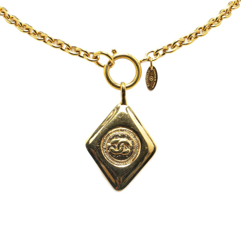 Chanel B Chanel Gold Gold Plated Metal CC Diamond Pendant Necklace France