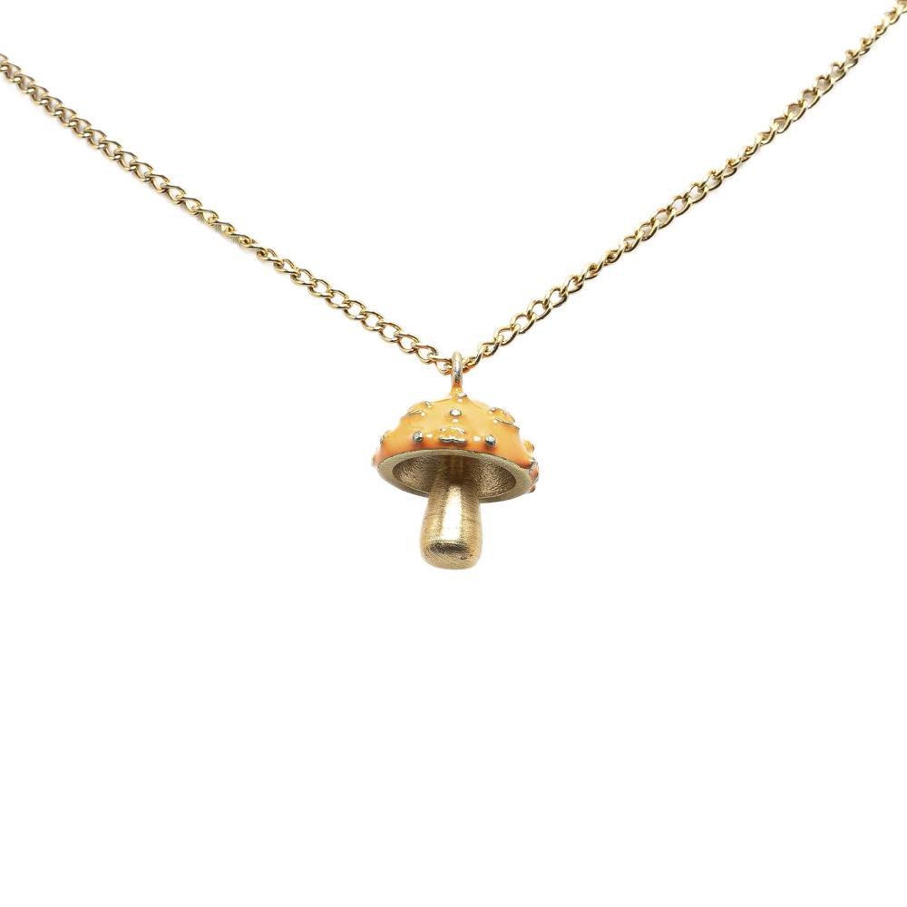 Chanel B Chanel Gold with Orange Gold Plated Metal CC Mushroom Pendant Necklace France