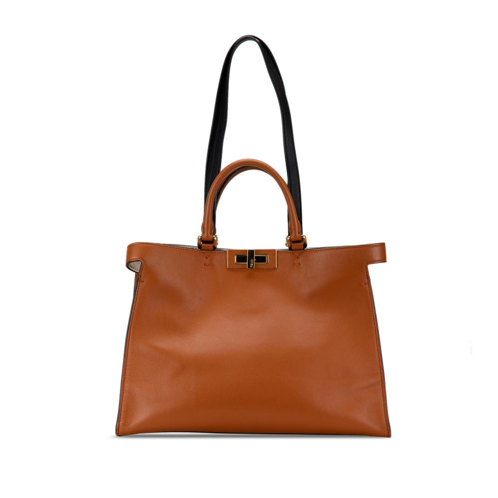 Fendi B Fendi Brown Camel Calf Leather Small Peekaboo X Tote Italy