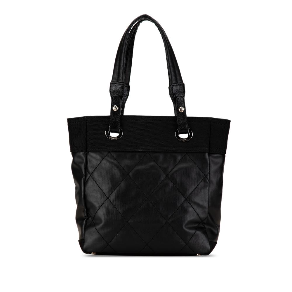 Chanel B Chanel Black Coated Canvas Fabric Small Paris-Biarritz Tote Italy