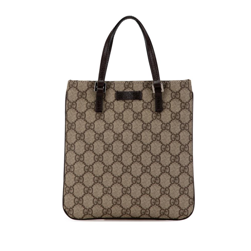 Gucci B Gucci Brown Beige Coated Canvas Fabric GG Supreme Handbag Italy