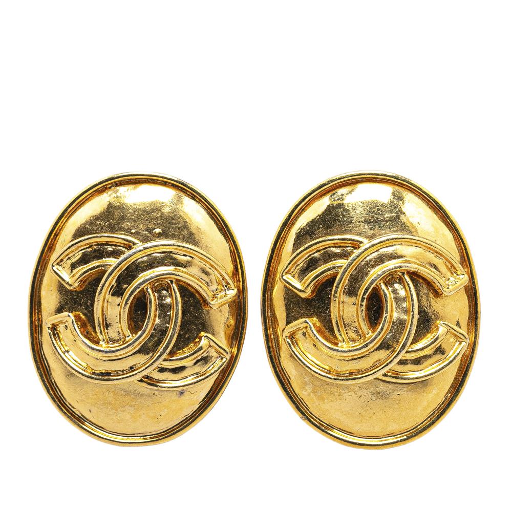 Chanel B Chanel Gold Gold Plated Metal CC Clip On Earrings France