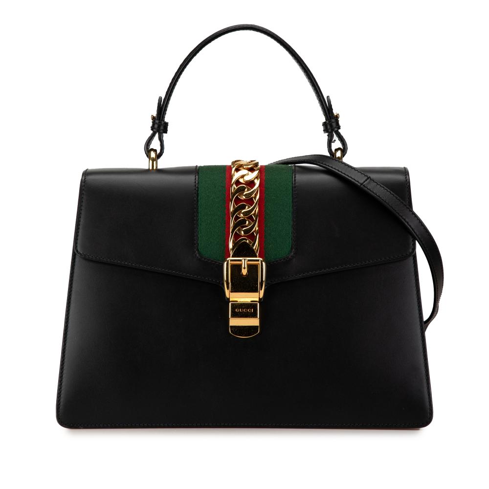 Gucci B Gucci Black Calf Leather Sylvie Web Satchel Italy