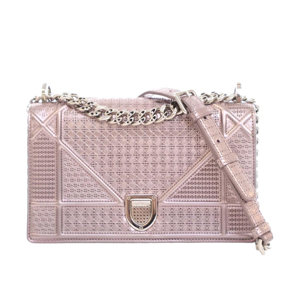 Christian Dior AB Dior Pink Light Pink Calf Leather Small Metallic skin Microcannage Diorama Flap Italy