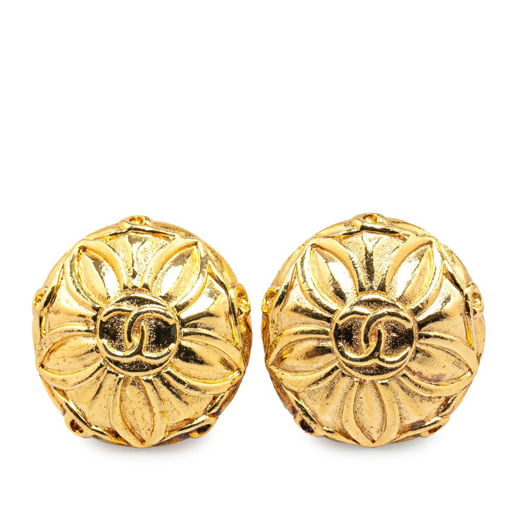 Chanel B Chanel Gold Gold Plated Metal CC Clip On Earrings France