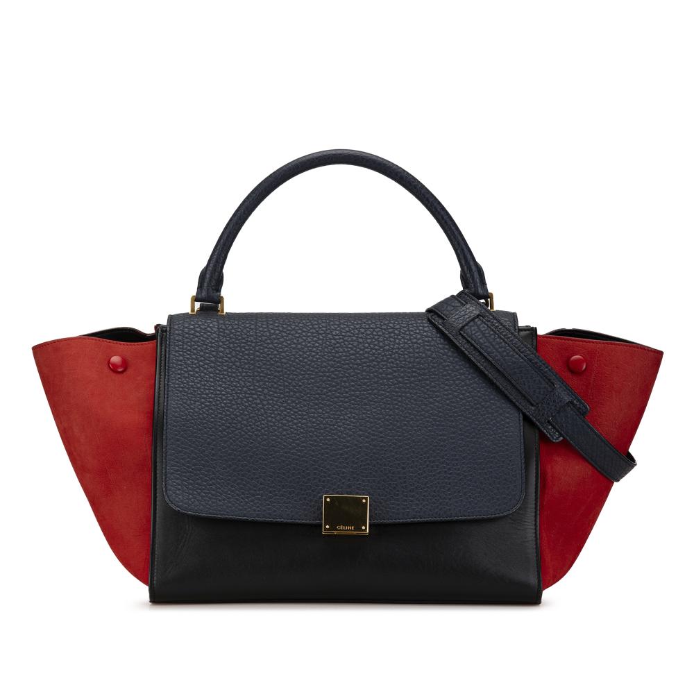 Celine B Celine Blue Navy with Multi Calf Leather Medium Tricolor Trapeze Satchel Italy