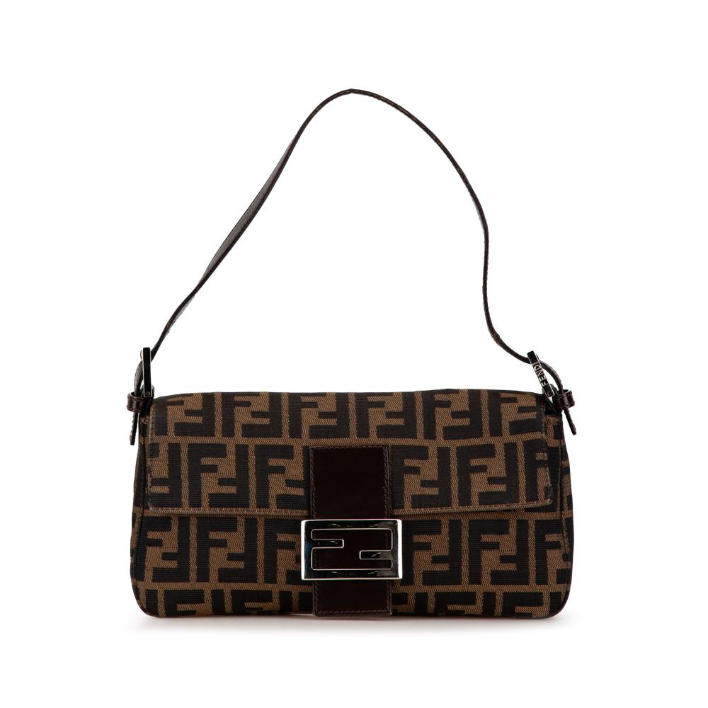 Fendi B Fendi Brown Canvas Fabric Zucca Baguette Italy