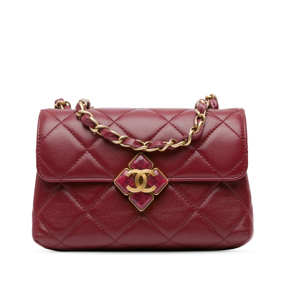 Chanel AB Chanel Red Dark Red Lambskin Leather Leather Mini Lambskin Diamond Lock Flap Italy