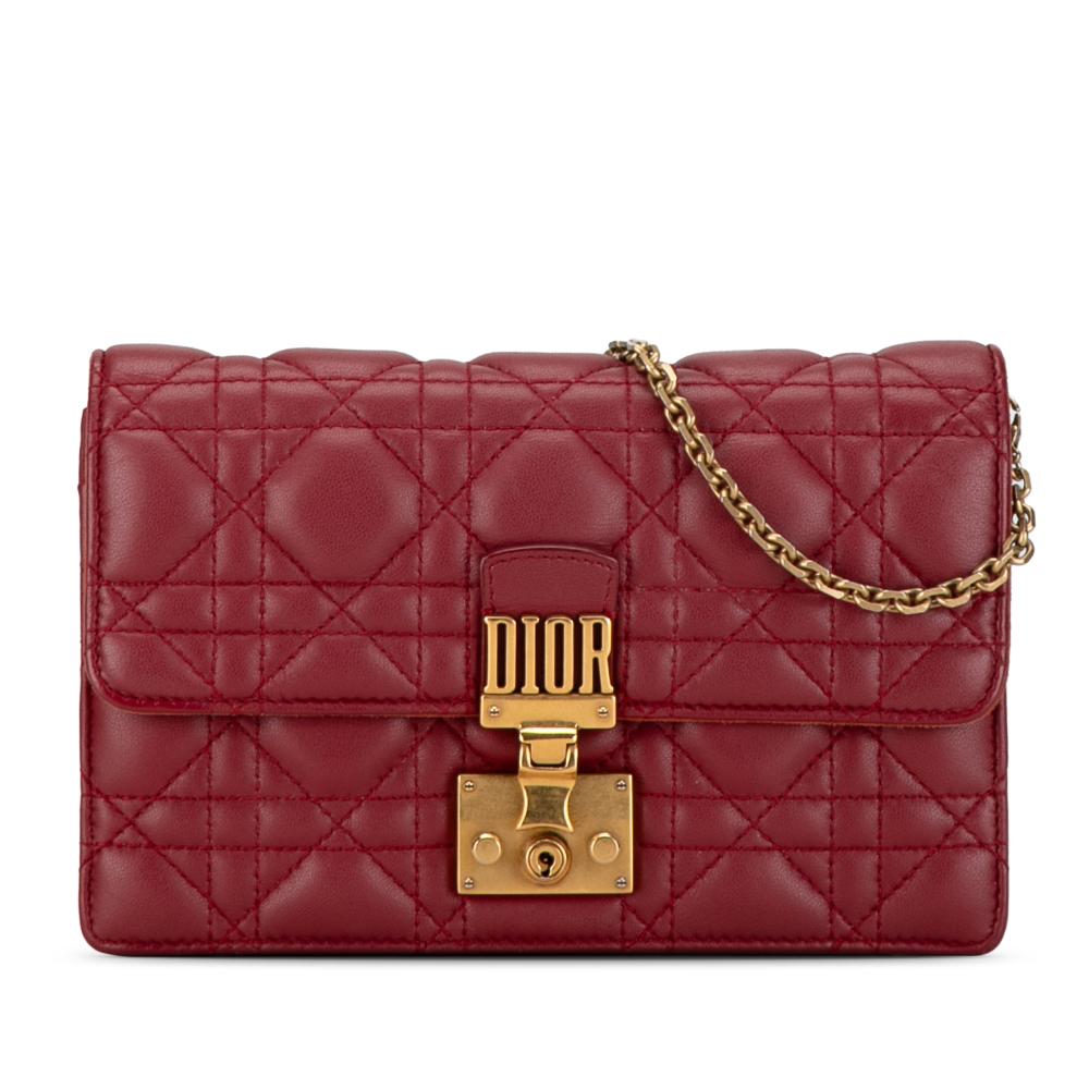 Christian Dior B Dior Red Lambskin Leather Leather Lambskin Cannage DiorAddict Wallet on Chain Italy