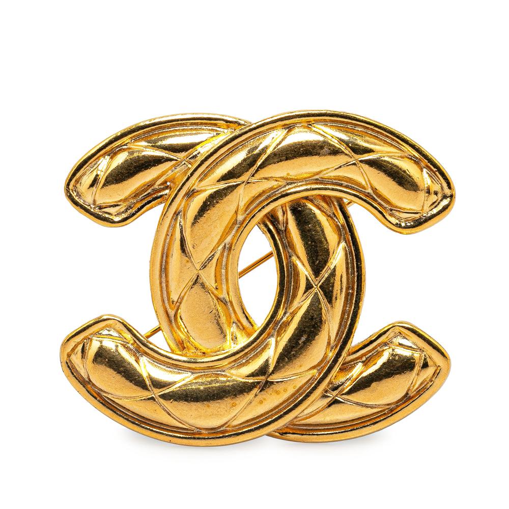 Chanel B Chanel Gold Gold Plated Metal CC Quilted Brooch France