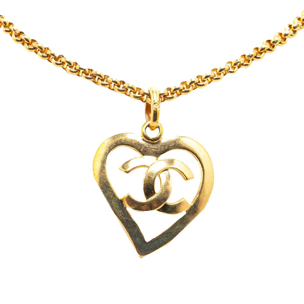 Chanel B Chanel Gold Gold Plated Metal CC Heart Pendant Necklace France