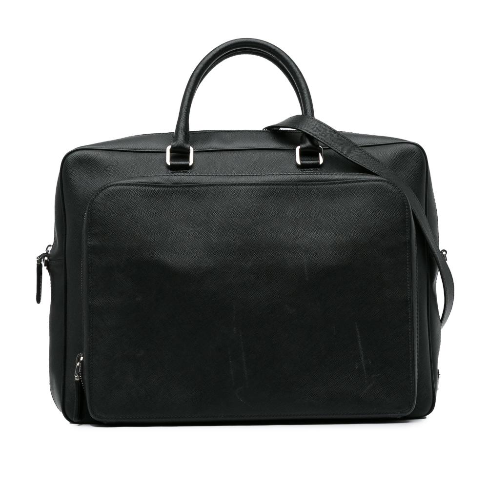 Prada B Prada Black Saffiano Leather Zip Briefcase Italy