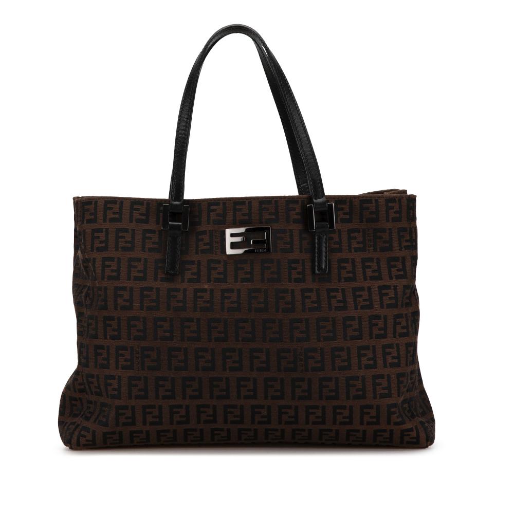 Fendi B Fendi Brown Canvas Fabric Small Zucchino Tote Italy