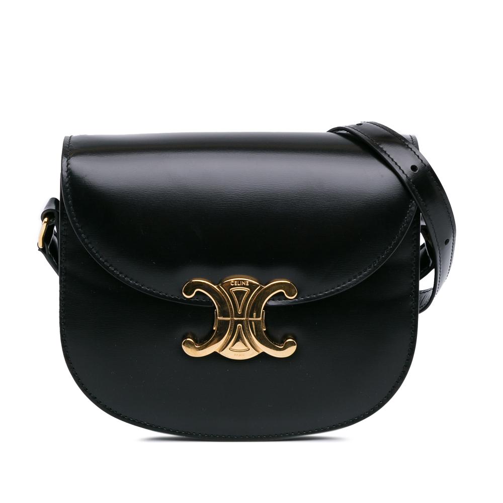 Celine AB Celine Black Calf Leather Triomphe Besace Clea Crossbody Italy