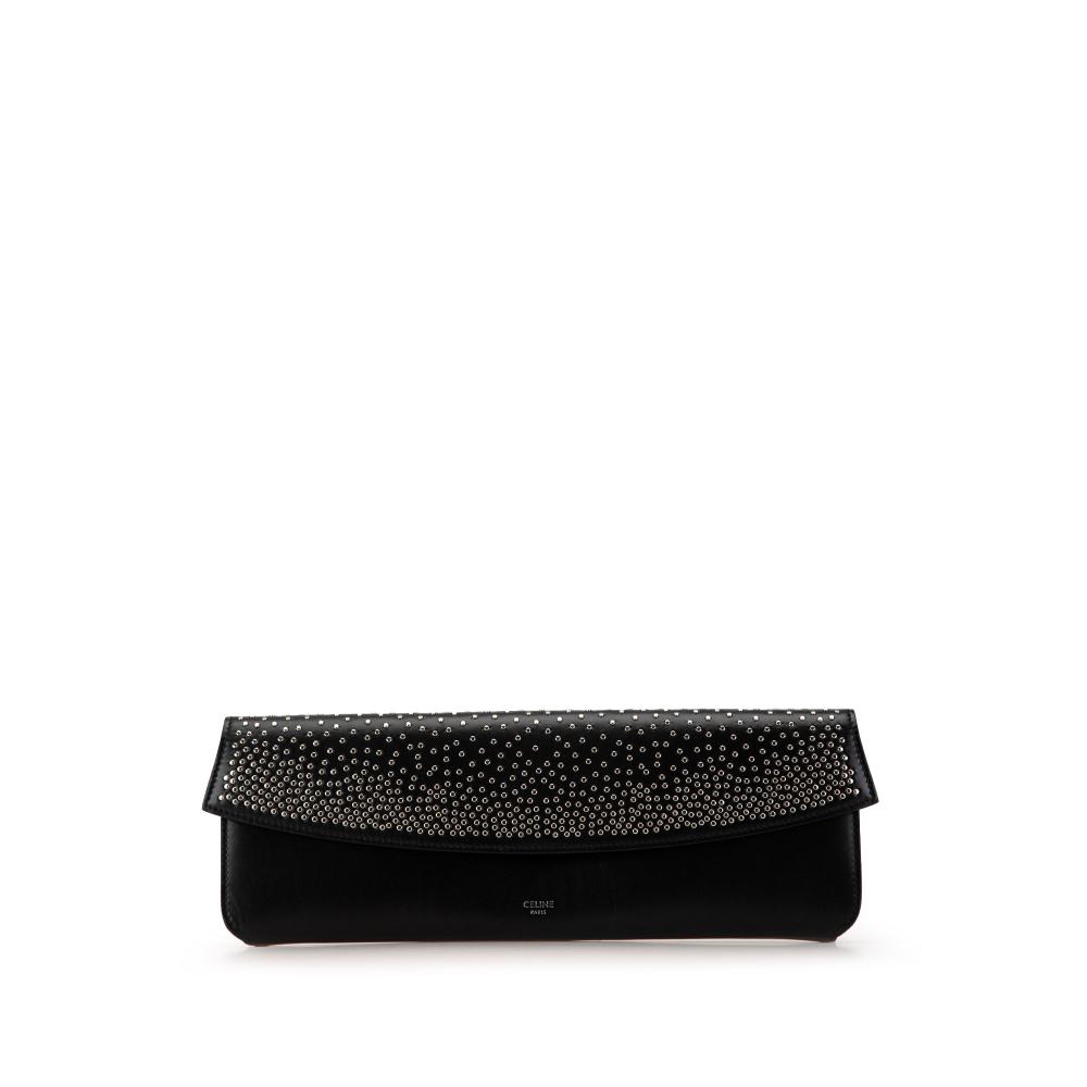 Celine B Celine Black Calf Leather Studded Evening Long Clutch Italy