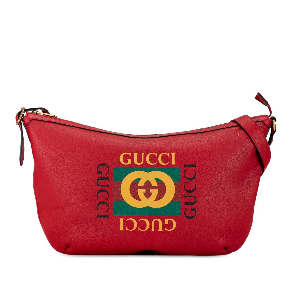 Gucci AB Gucci Red Calf Leather Logo Half Moon Hobo Italy