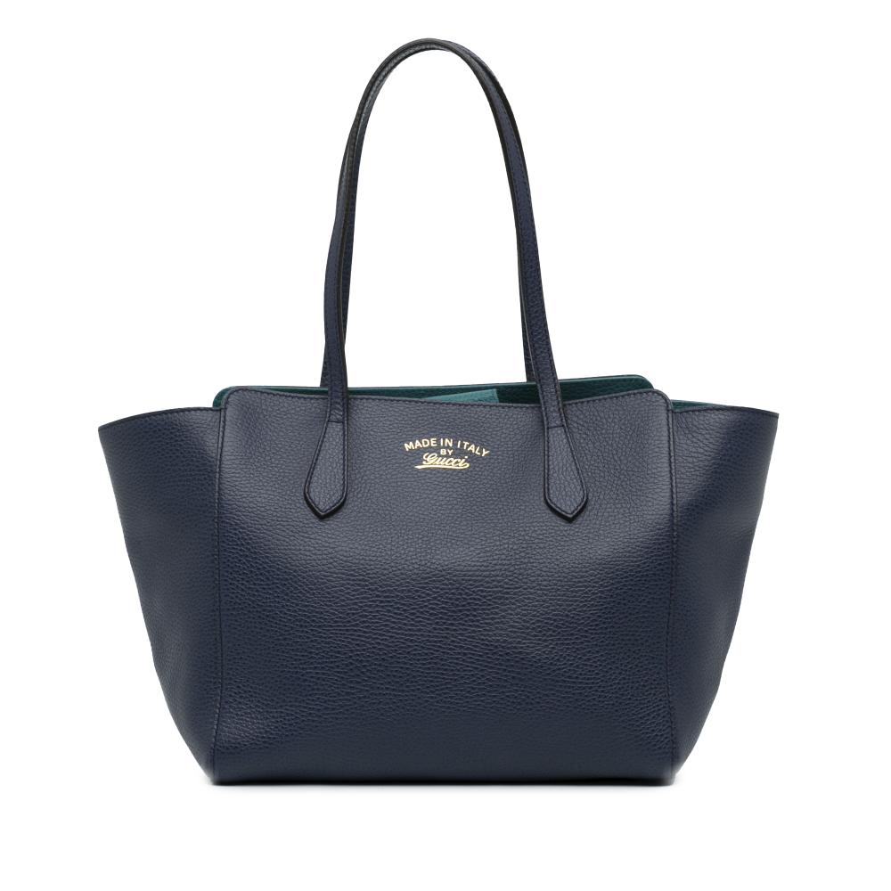 Gucci B Gucci Blue Navy Calf Leather Medium Swing Tote Italy