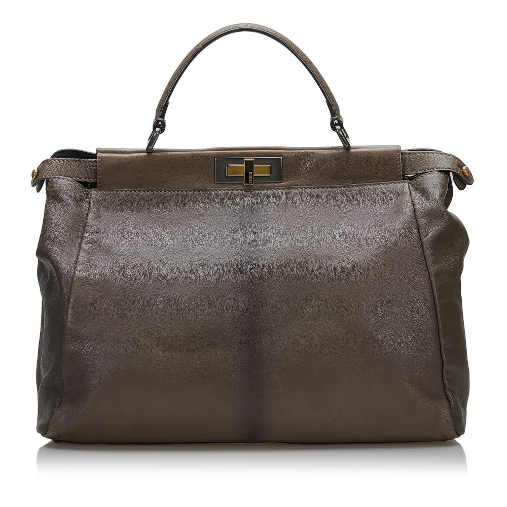 Fendi B Fendi Gray Calf Leather Large Peekaboo Iconic Italy